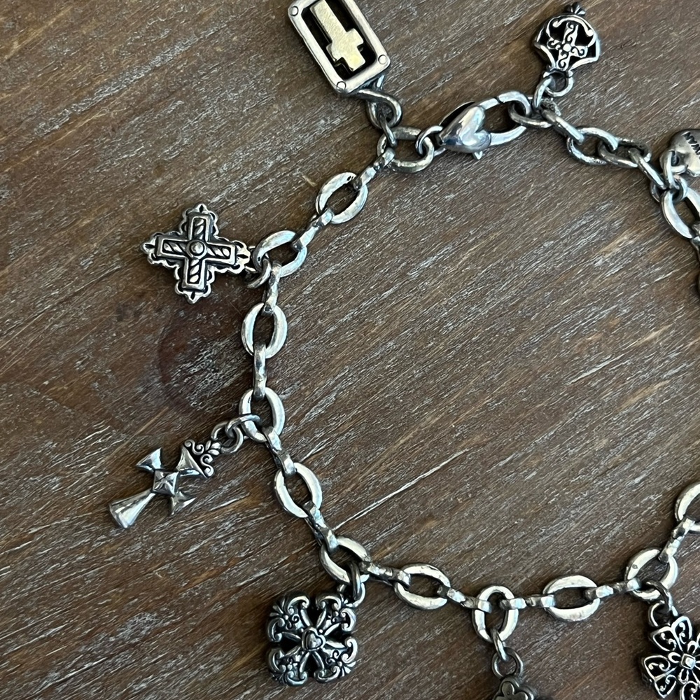 Brighton Cross Charm Bracelet • Retired Faith Jewelry • Silver Tone
